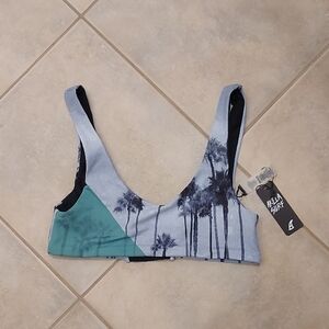 Palm Print Bikini Top - Gray and Green